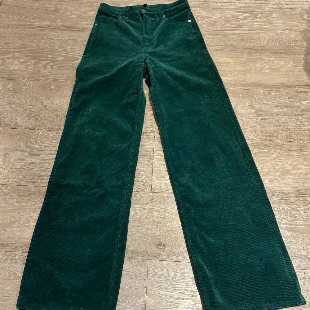 High Waisted Green Corduroy Flare Pants